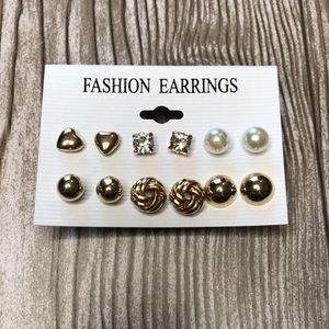 Set Of 6 Gold Tone & Faux Pearl Earrings